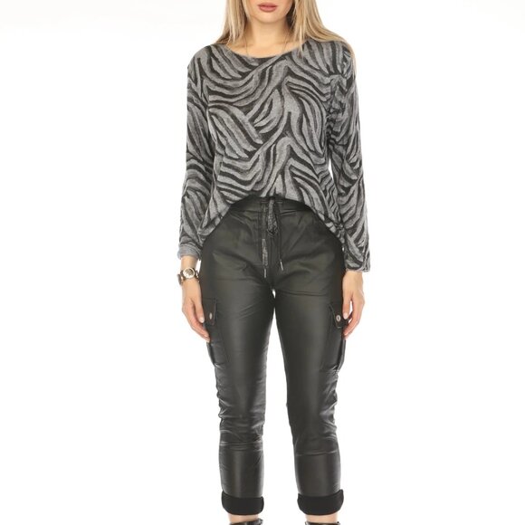 Grey & Black Zebra Print Top - Picture 2 of 8